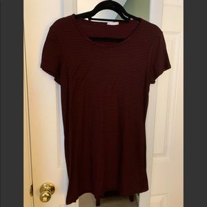 Burgundy Striped Short Sleeve Sweater Dress